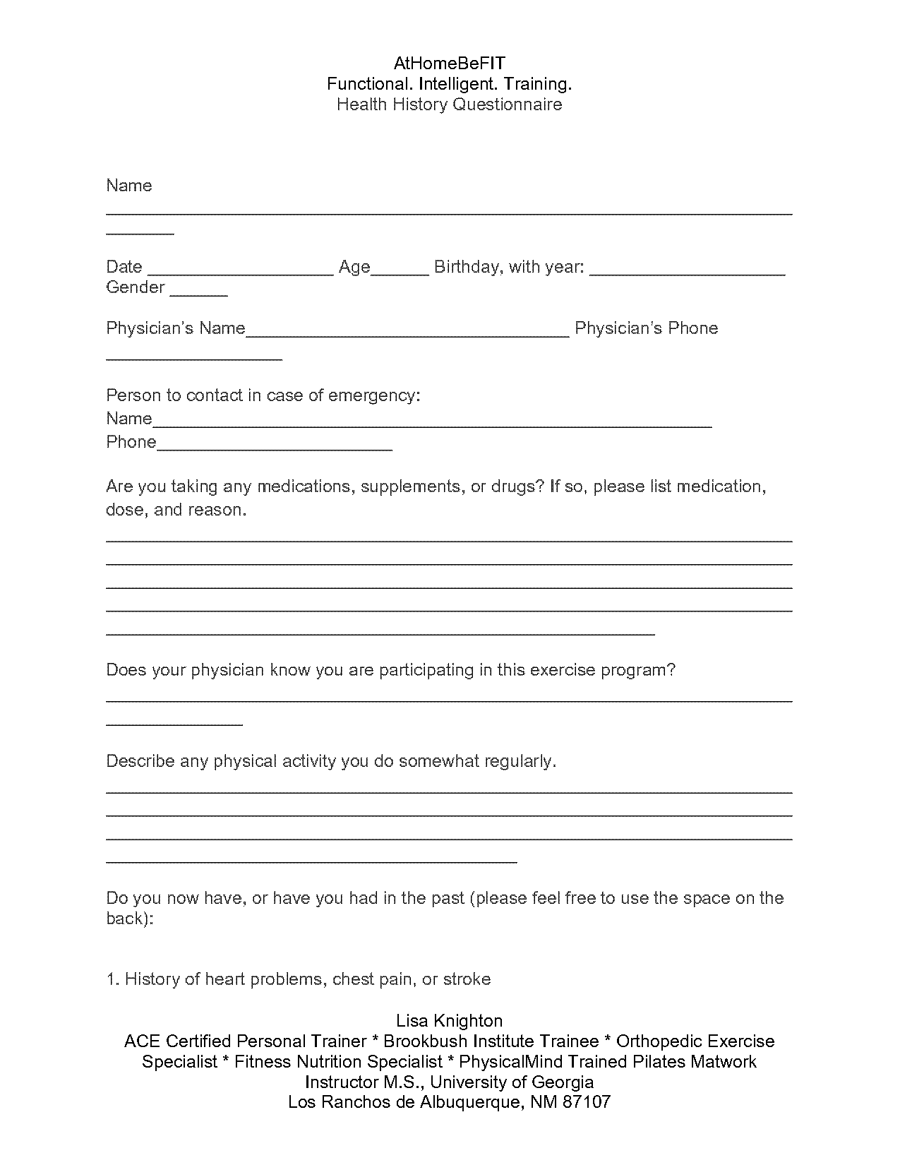 health history questionnaire ace